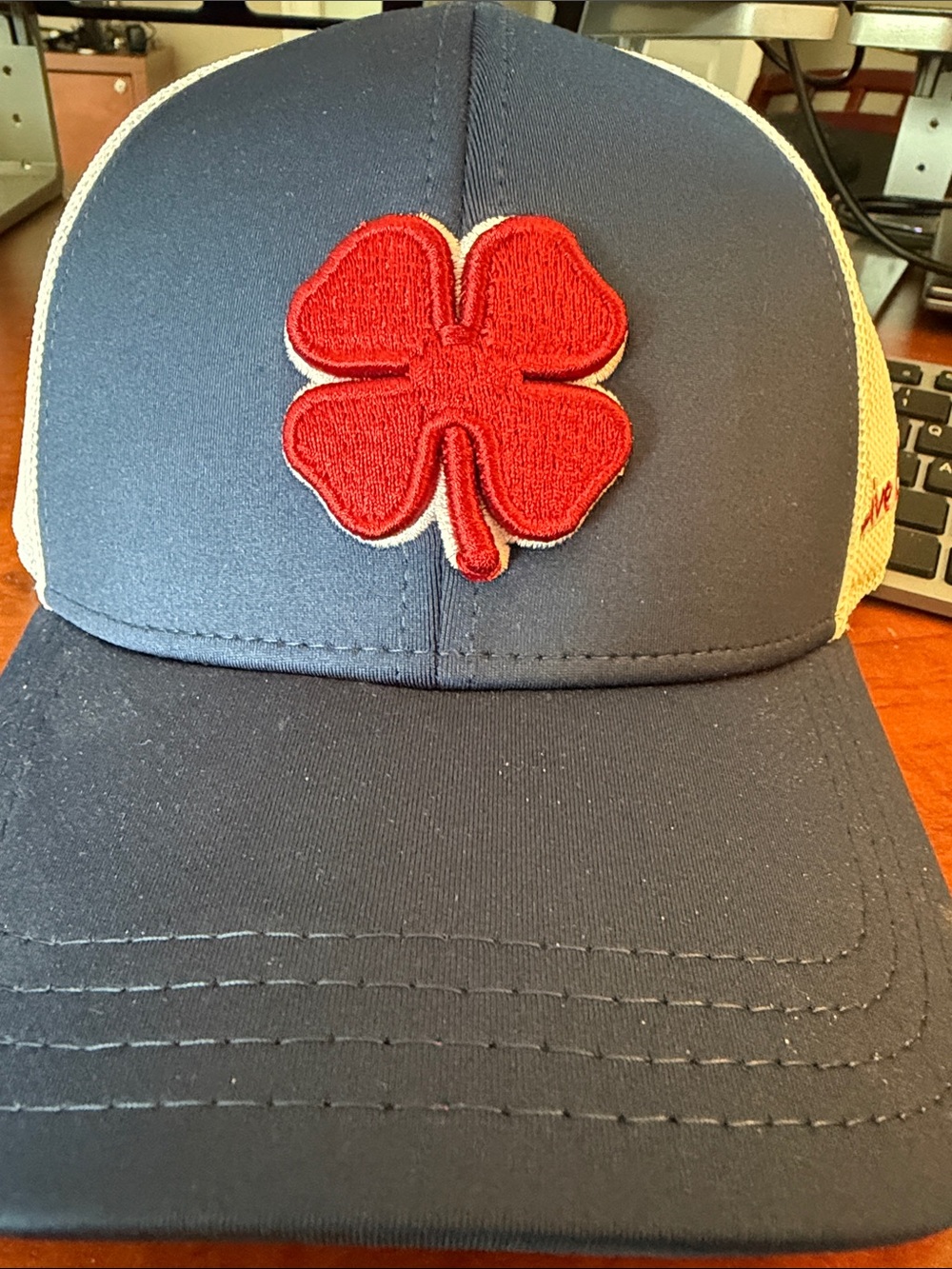 Black Clocer Navy Golf Hat with Red Four-Leaf Clover Patch